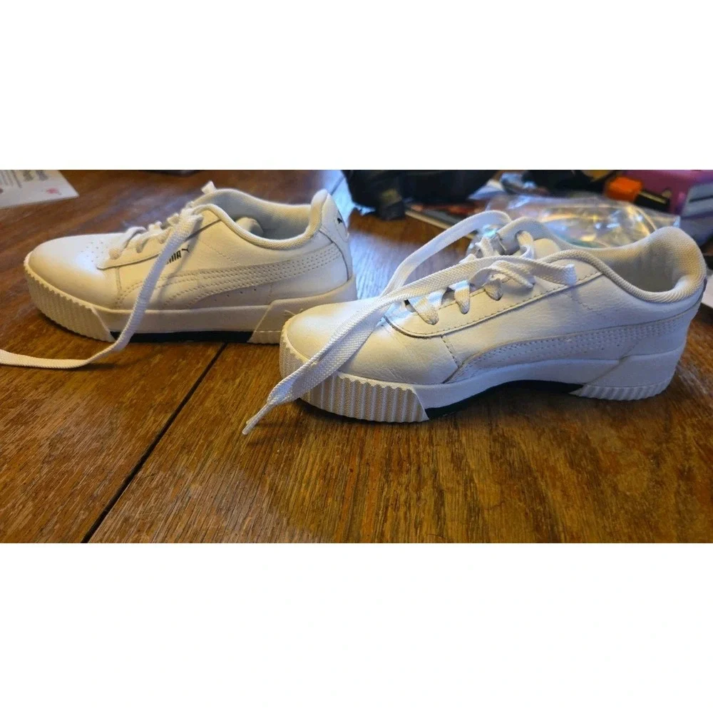Puma Carina Street Lace Up Youth White Sneakers Casual‎ Shoes Size 3c